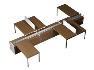 Мебель для персонала Рабочая станция (6x140) с настольными экранами ДСП на 3-x опорных тумбах-купе с ProSystem КВ 0180 БН 