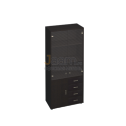 Кабинет руководителя Офисный шкаф для документов, кожаные фасады ящиков/пескоструйные двери КМ-10128П